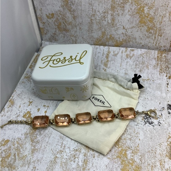 Fossil Gold and Peach Glass Bracelet with Links Design - Picture 6 of 8